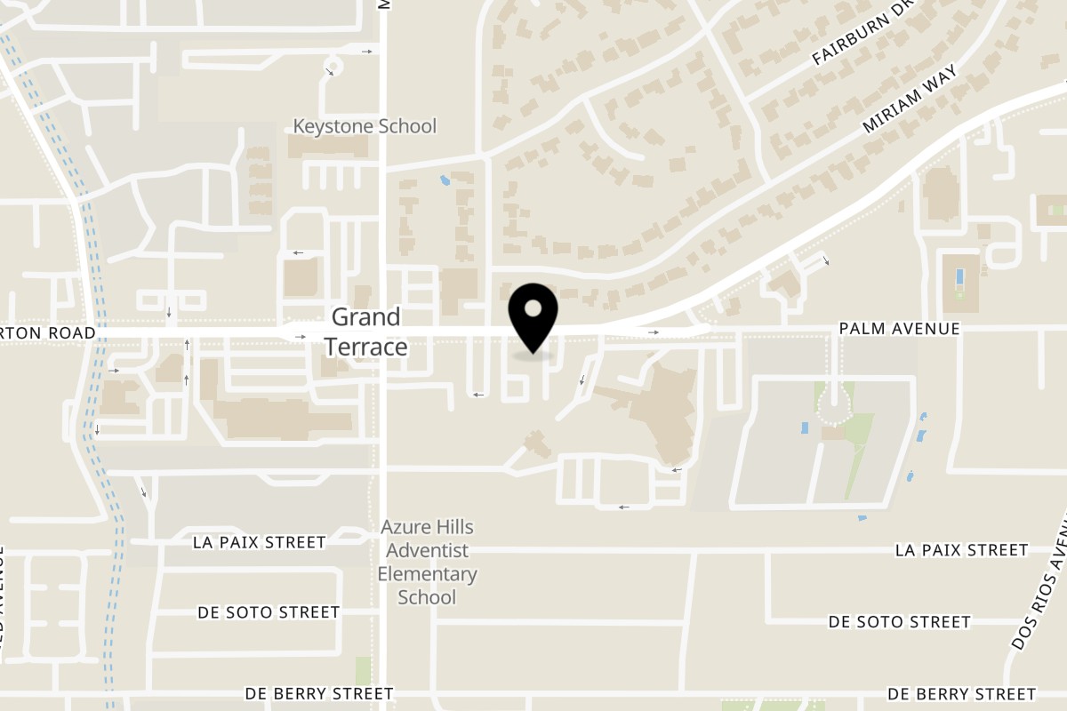Map showing the location of Vegan Korner on 22583 Barton Rd in Grand Terrace